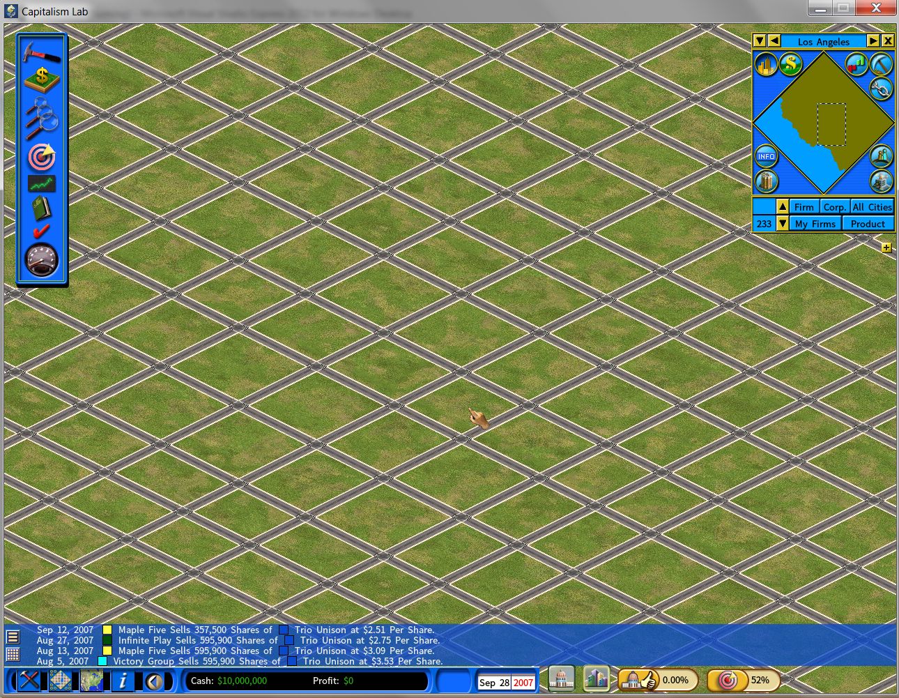Test screenshot: A single button for automatically building roads throughout the entire city.