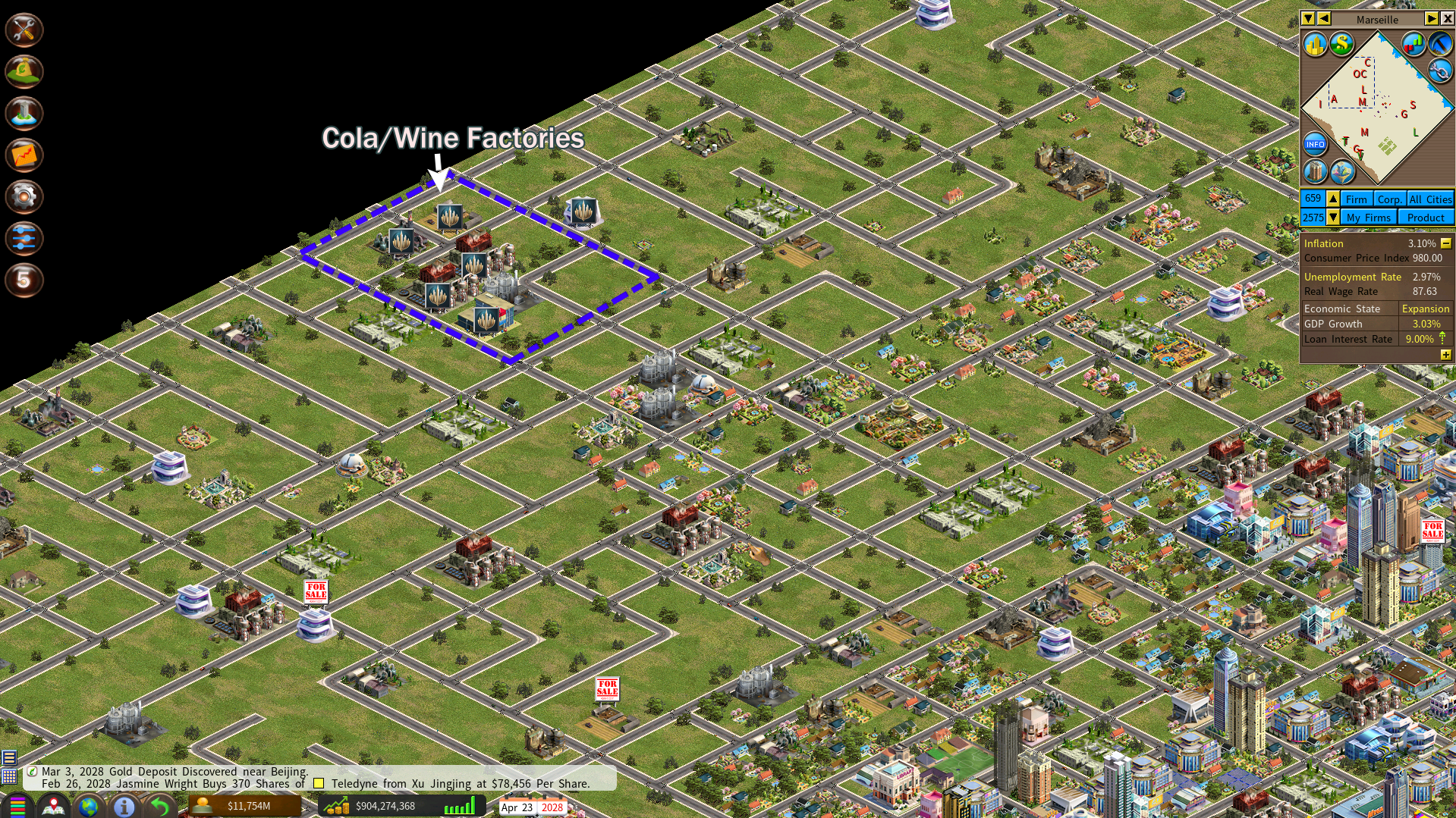 Here you can see I traced out this area to show there's cola and wine factories there