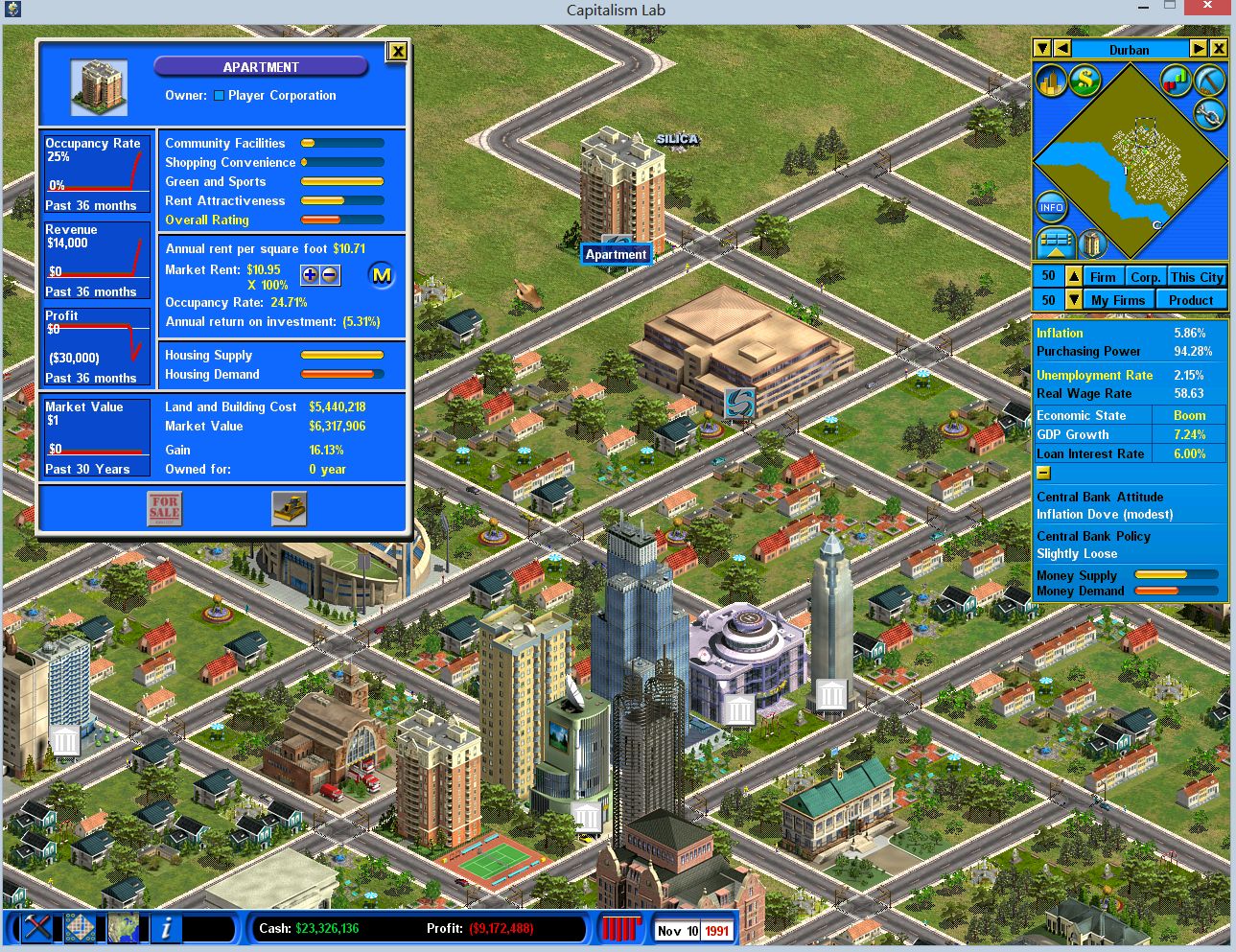 A new interface that allows you to set your apartment and commercial buildings’ rent to a percentage below or above the current market price.