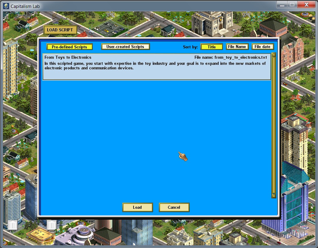 Interface for selecting a script to run