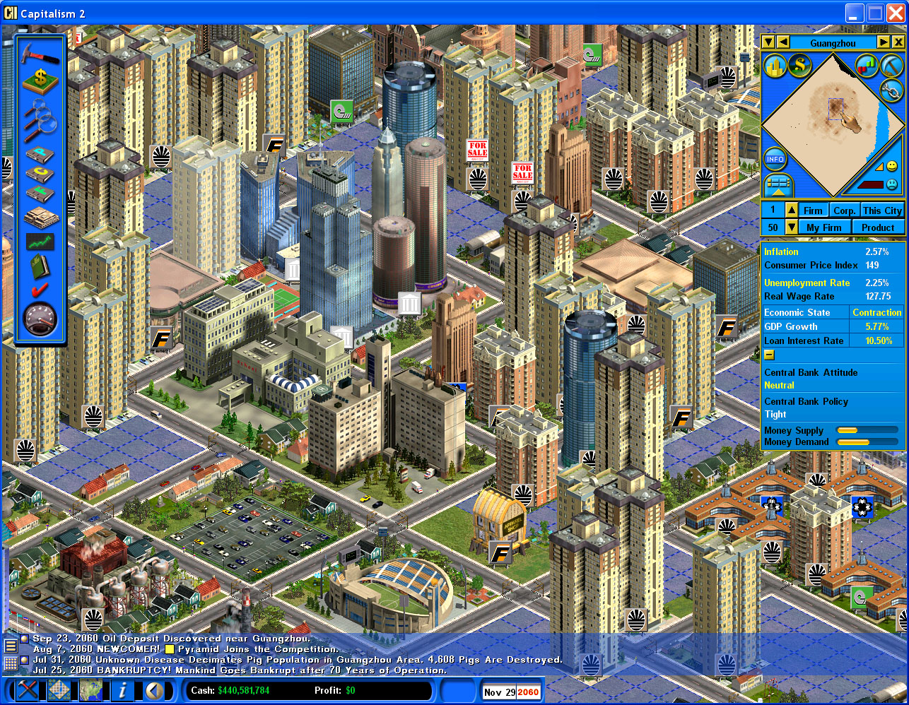 After moving the factories - view of the downtown area - the factory pollution is gone. <br /><br />Green Environment Rating of the apartments improved as a result.